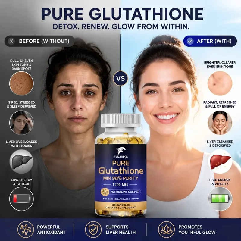 Pure Glutathione Capsules 1200MG Max Absorption Support Skin Αντιοξειδωτική Αντιγηραντική Αποτοξίνωση Ήπατος Καθαρισμός Ανοσία