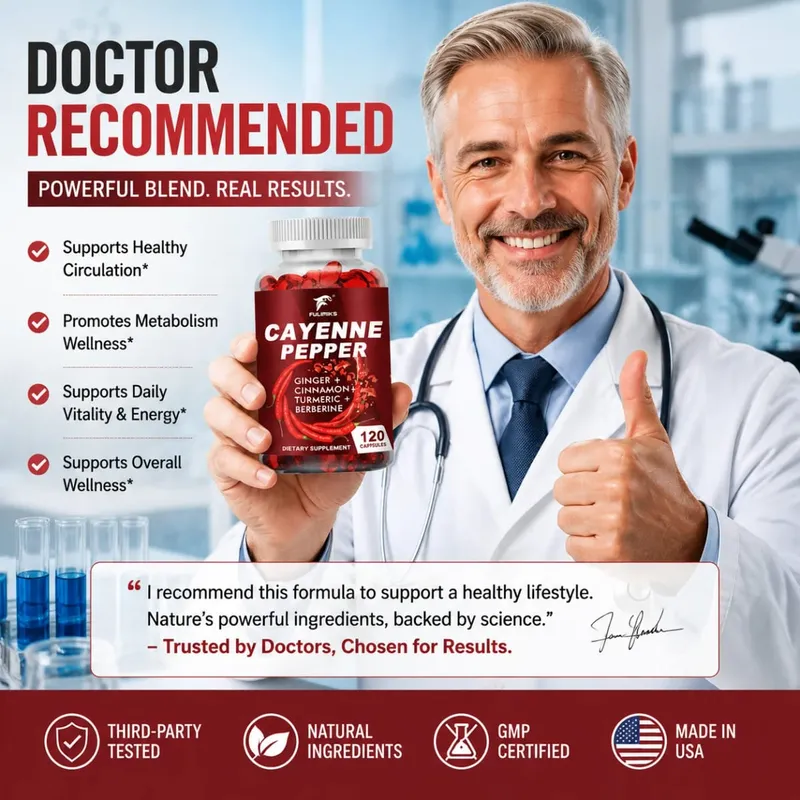 Cayenne Pepper Capsules Supports Cardiovascular Health Improves Digestion & Blood Circulation Capsaicin Supplement Softgels