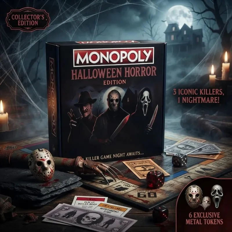 Halloween Horror Monopoly Επιτραπέζιο παιχνίδι με θέμα ταινίες τρόμου Killer χαρακτήρες Επιτραπέζιο παιχνίδι για ενήλικες Family Party Game Night Prop Συλλεκτικό δώρο για τους λάτρεις του τρόμου — image 5