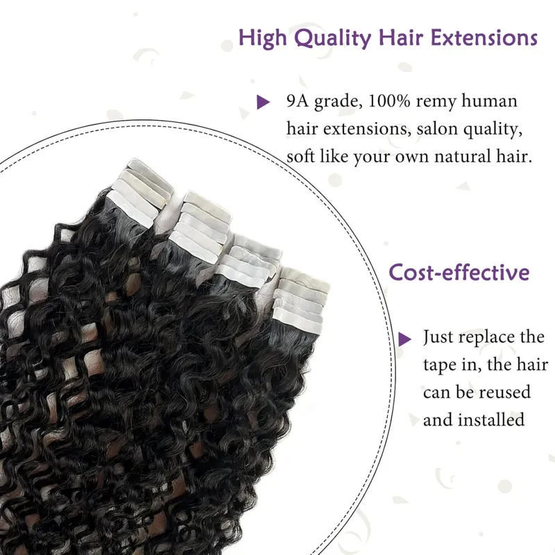 Deep Curly Tape In Human Hair Extensions Curly Wave Brazilian Human Hair Adhesive Remy Hair Skin Weft Seamless Invisible Tape In