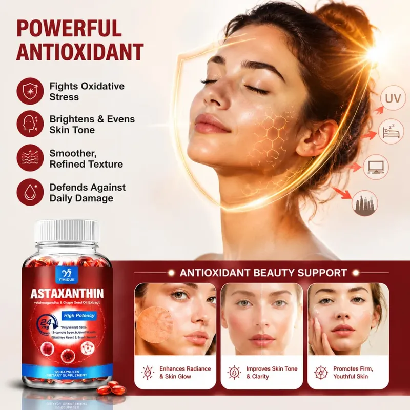 Astaxanthin Capsules - 24mg - Powerful Antioxidant Supplement Support Eye Skin Joint Heart Brain & Immune System Health