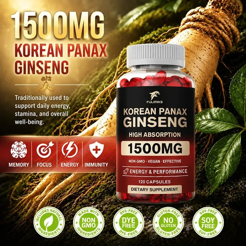 Panax Ginseng 15 000 mg - Red Korean Ginseng Συμπλήρωμα για Άντρες - Extra Strength - Energy Focus Παραγωγικότητα & απόδοση — image 6