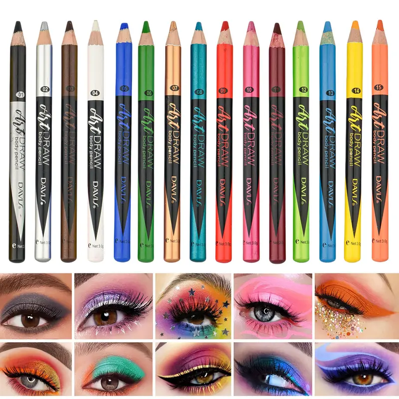 15 Color Eyeliner Lip Liner Pen Black Bl