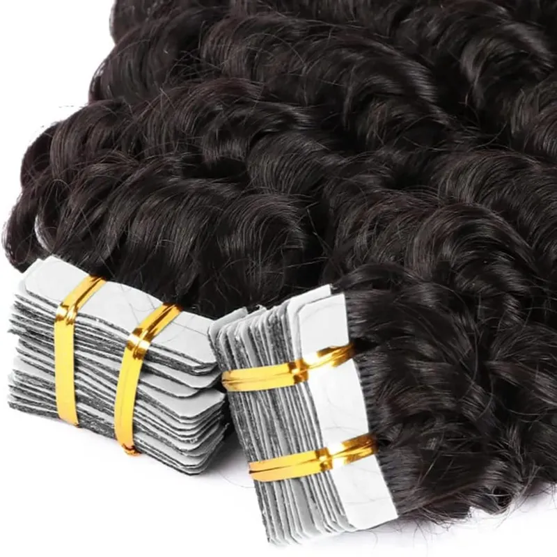 Deep Wave Tape In Hair Extensions Human Hair 20Pcs Διπλής Όψης Invisible Tape Hair Extension 50G/Συσκευασία Remy Human Hair Tape Ins — image 5