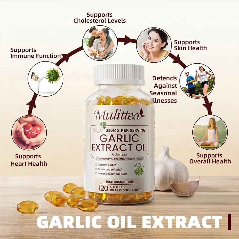 Mulittea Garlic Oil Capsules Heart Health Support Immune Support Defends Against Seasonal illnesses Supports Cholesterol Levels — image 4