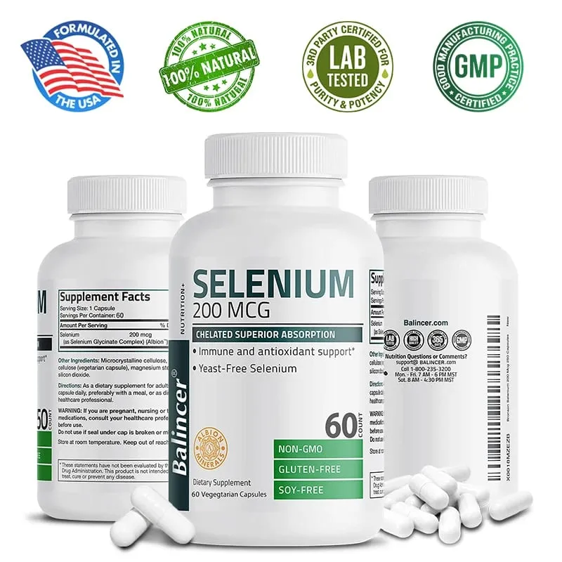 Balincer 200mcg Mineral Antioxidant Supplement with Selenium - Supports Immune Overall Health - Non-GMO Easy to Absorb