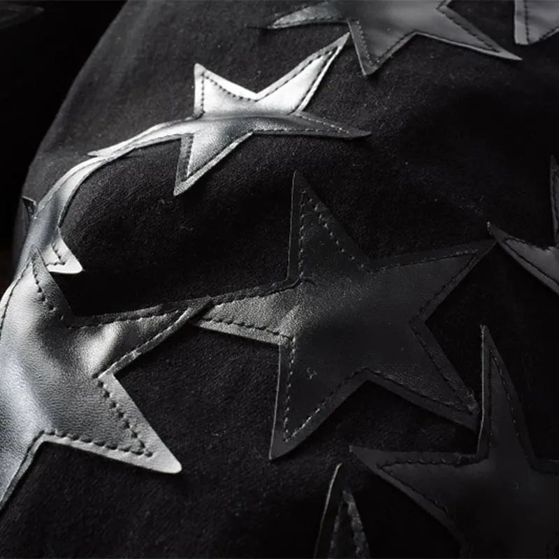 Ανδρικά δερμάτινα αστέρια Patch Τζιν μαύρο Stretch τζιν μολύβι Παντελόνι Slim Skinny Patchwork Παντελόνι