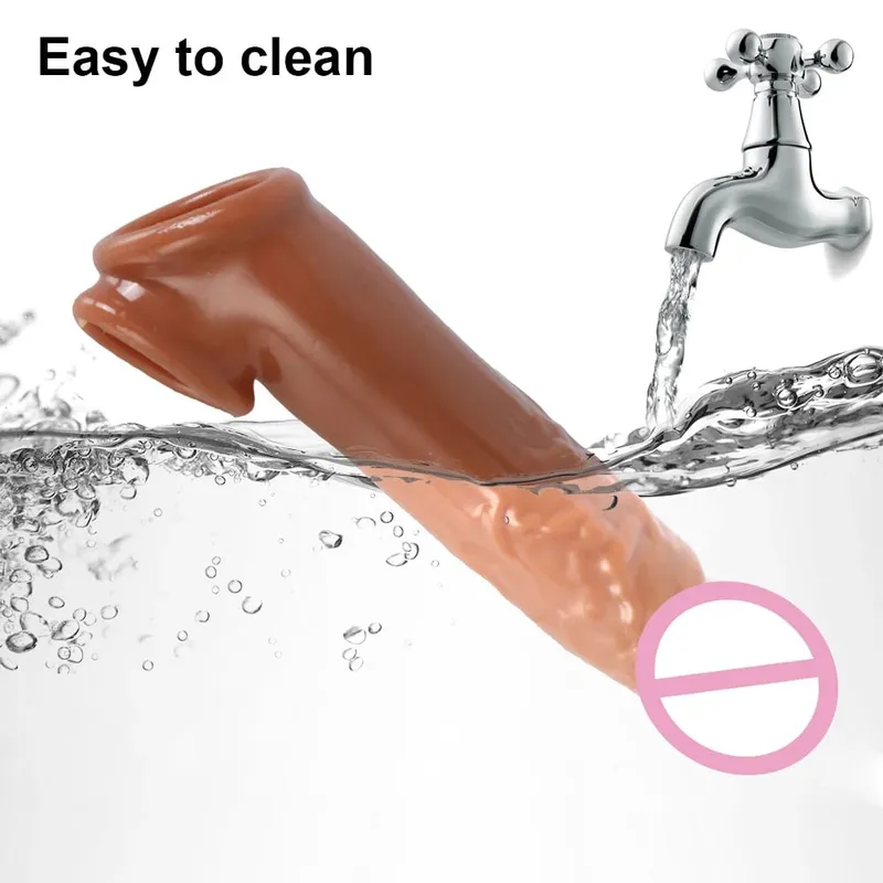 Male Delay Ejaculation Realistic Penis Condom Soft TPE Cock Enlarger 18CM Sex Shop Sex Toys for Men Penis Sleeve Extender