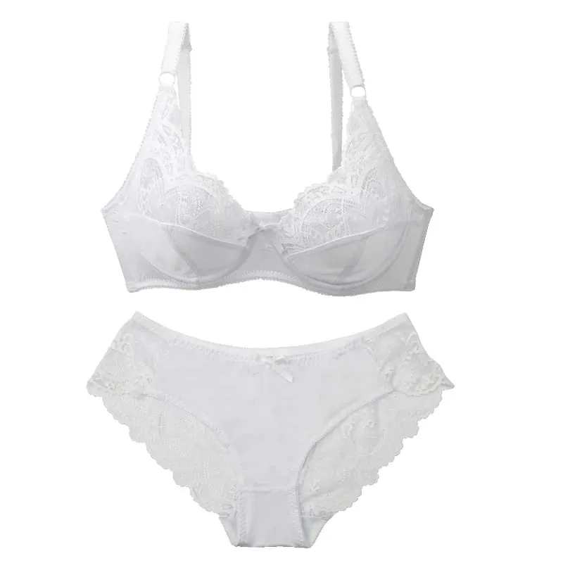 Sexy Lace Plus Size Female Lingerie Transparent Thin Thick BCDE Cup Bra Sets Breathable Women Underwear Panties Briefs