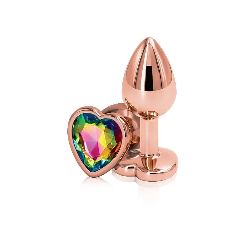 Rainbow Rose gold pink Small Medium size set Heart shape Crystal Metal anal beads butt plug Jewelry sex toy for female male