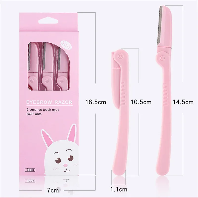 3 Cái/bộ Hồng Gấp Lông Mày Lông Nách Dao Cạo Làm Đẹp Mặt Eye Brow Shaper Máy Cạo Râu Lưỡi Dao Bằng Thép Không Gỉ Dụng Cụ Trang Điểm