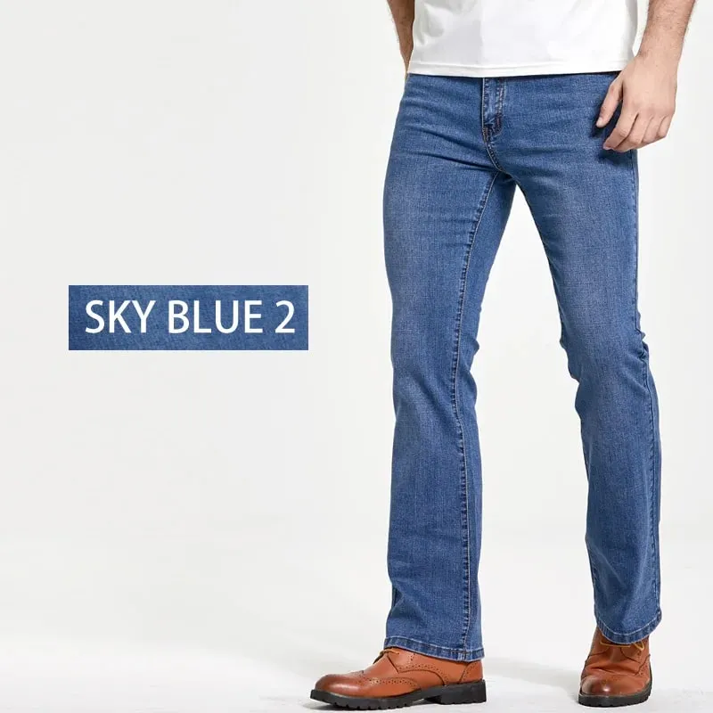Férfi csizma szabású farmer enyhén kiszélesedő karcsúsított kék fekete nadrág Designer klasszikus férfi sztreccs farmer nadrág — image 3