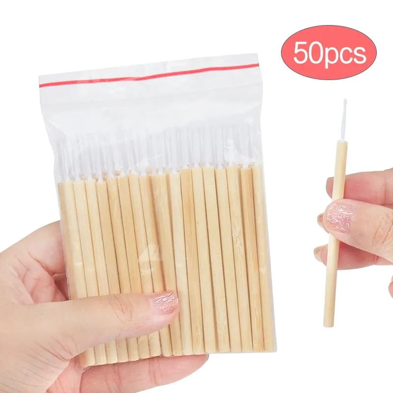50 יחידות חד פעמי במבוק סטיק מיקרו מברשת מסקרה שרביטים ספוגית מיקרו מברשת להארכת ריסים נשים מברשות איפור כלים