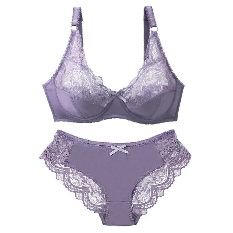 Sexy Lace Plus Size Female Lingerie Transparent Thin Thick BCDE Cup Bra Sets Breathable Women Underwear Panties Briefs