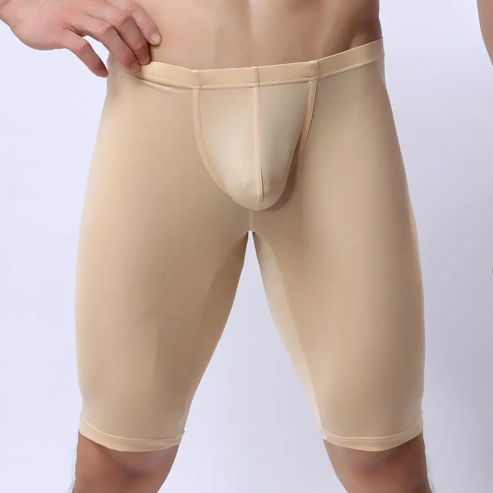 Men Ultra-thin Underwear Transparent Men Boxer Sculpting Half-length Solid U Convex Pouch Boxer Mens Long Underwear