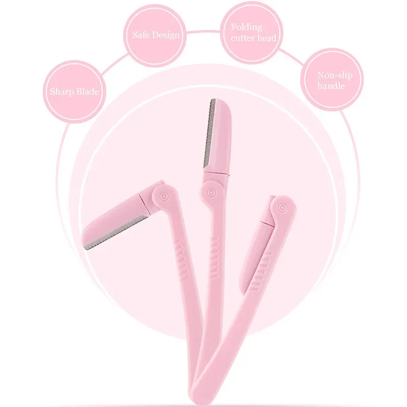3 Cái/bộ Hồng Gấp Lông Mày Lông Nách Dao Cạo Làm Đẹp Mặt Eye Brow Shaper Máy Cạo Râu Lưỡi Dao Bằng Thép Không Gỉ Dụng Cụ Trang Điểm