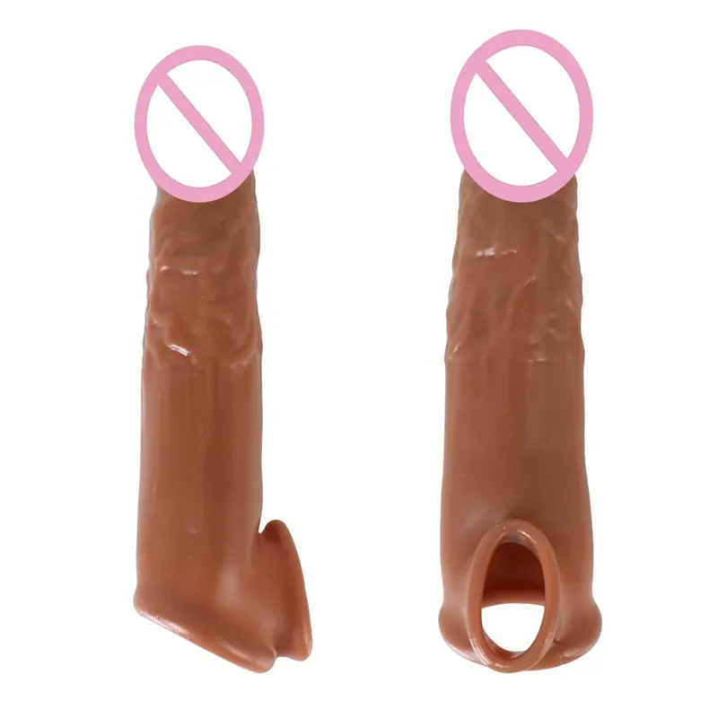 Male Delay Ejaculation Realistic Penis Condom Soft TPE Cock Enlarger 18CM Sex Shop Sex Toys for Men Penis Sleeve Extender