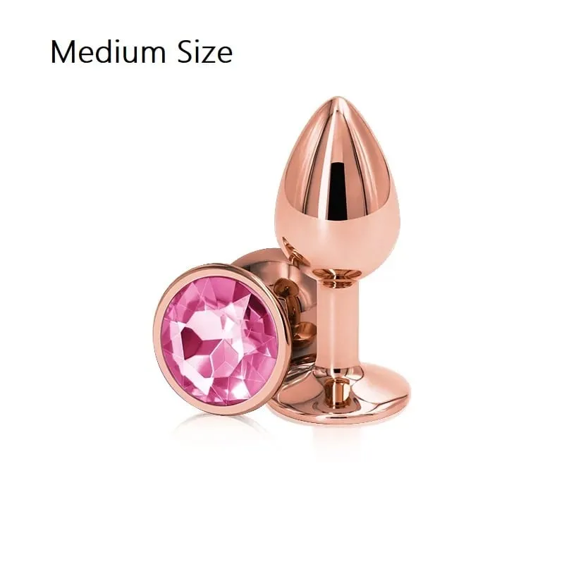 Rainbow Rose gold pink Small Medium size set Heart shape Crystal Metal anal beads butt plug Jewelry sex toy for female male