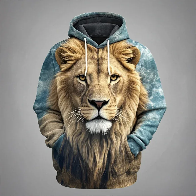 3D Aslan Grafik Baskılı erkek Hoodie Moda Sokak Kapşonlu Kazak Yaz Sonbahar Büyük Boy Eşofman Kazak Rahat Kapüşonlular — image 6