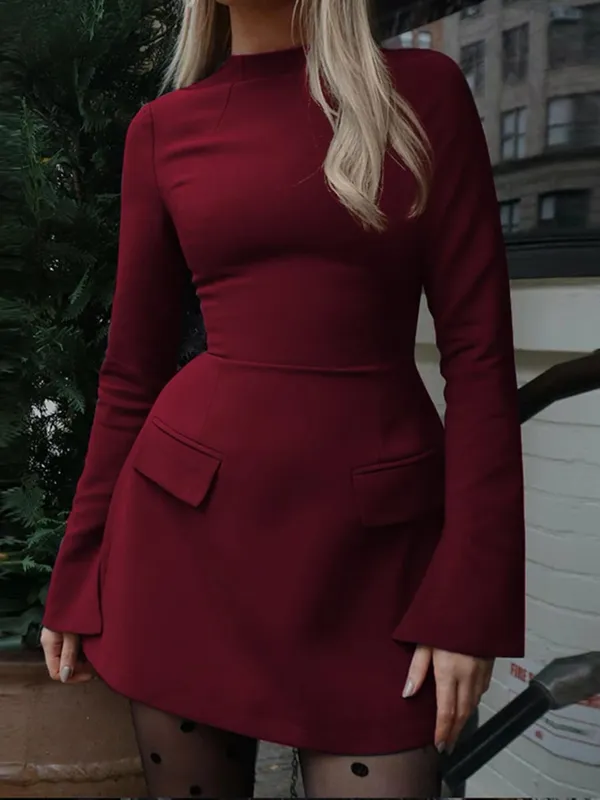 Μίνι φόρεμα Dulzura με φερμουάρ Bodycon με μονόχρωμη τσέπη Κομψή στολή Γραφείο Streetwear Γυναικεία φθινοπωρινά χειμωνιάτικα ρούχα