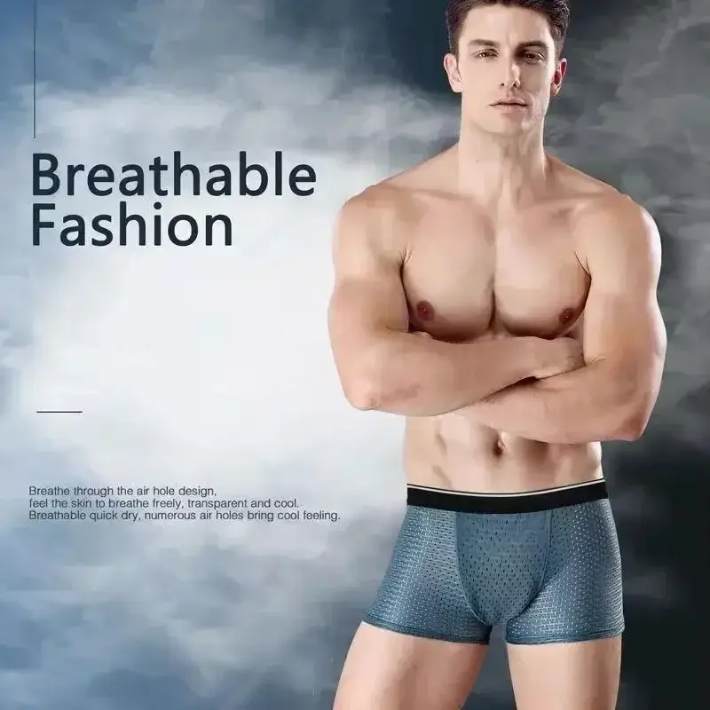 4PcsMen's Underwear Men Boxer Shorts Ice Silk Mesh Boxer Shorts Summer Sexy Breathable Antibacterial Underpants Plus Size XL-6XL — image 1