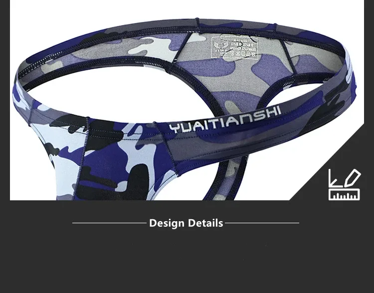 Men's Camo Print thong Gay Underwear Breathable 3D-Pouch Men G-String Bikini Elastic Waistband T-pants Seamless Male T-back