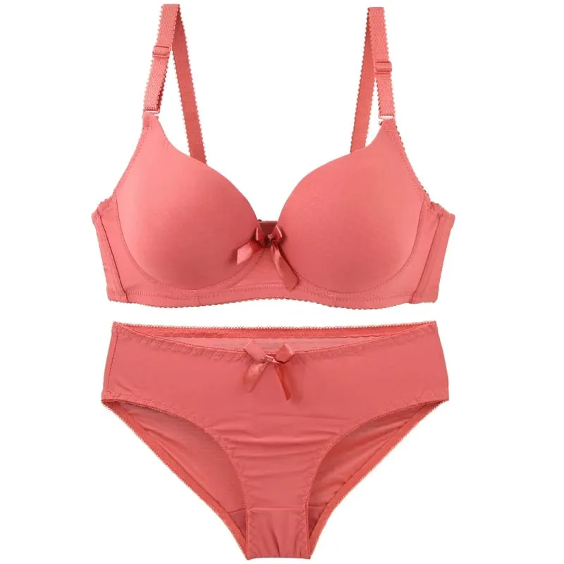 2025 New Sexy Sikn Black Blue Red Light-green Pink Bras Set Solid Smooth ABC Cup Underwear For Women Push Up Lingerie