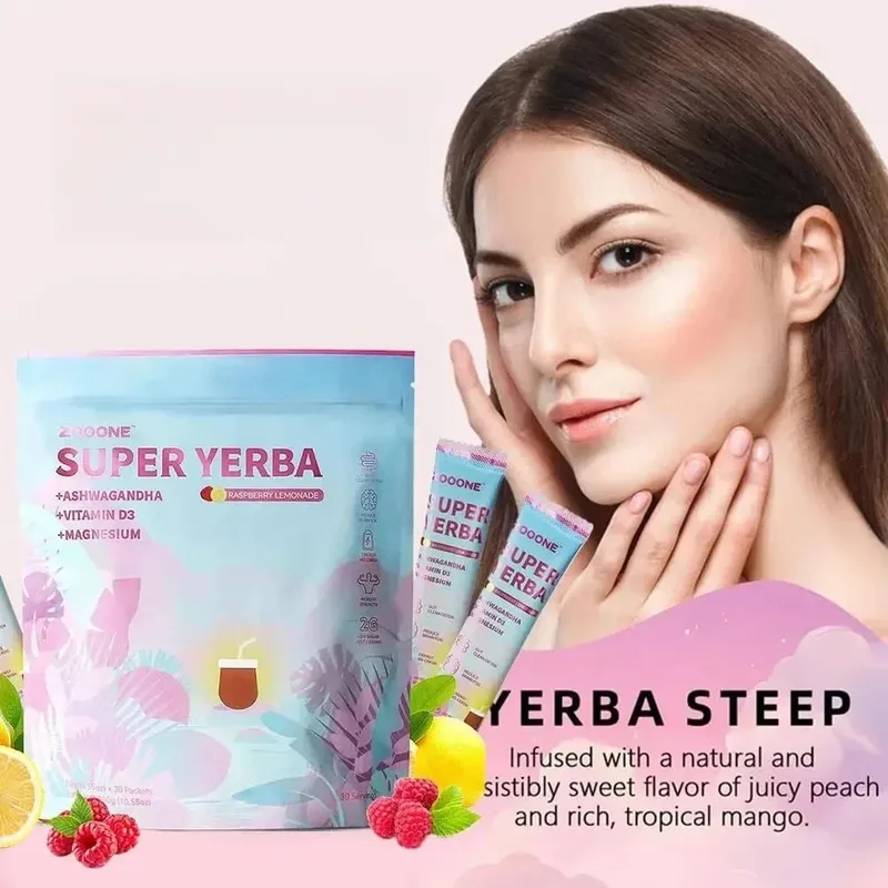 Super Yerba Instant Drink Powder 30 πακέτα με προβιοτική βιταμίνη Ashwagandha Προωθεί την υγεία του εντέρου Πέψη Ανοσία — image 6