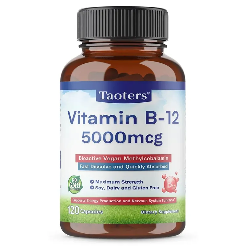 Vitamin B12 Capsules 5000 Mcg Bioactive Vegan Methylcobalamin Supports Energy Production and Nervous System Function