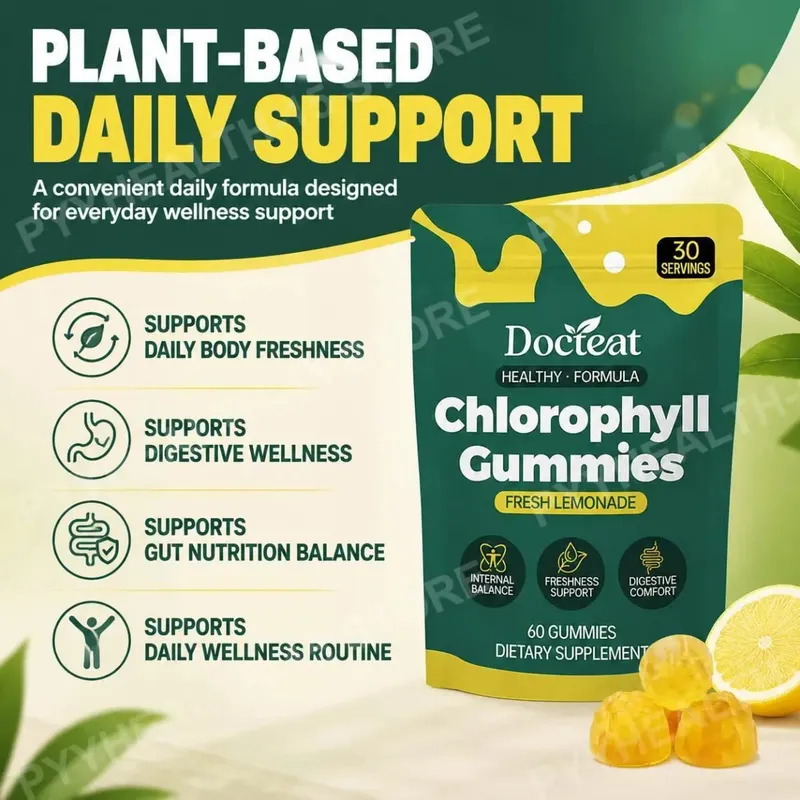 Docteat Chlorophyll Gummies Lemonade Gut Nutrition Balance με πρεβιοτική ινουλίνη και ίνες μήλου Digestive Wellness 60 Gummies — image 5