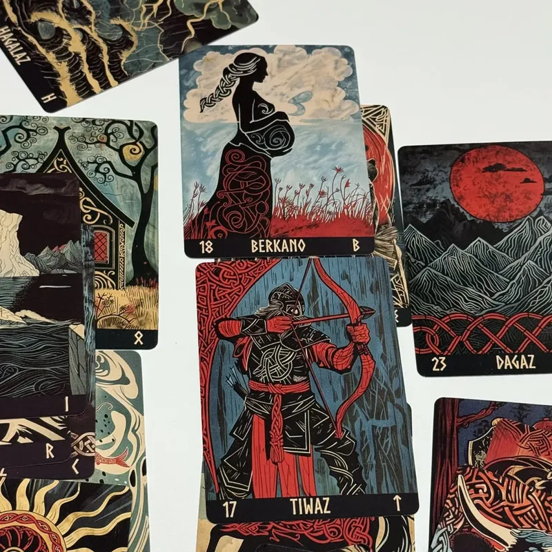 Norwegian Woodcut Runes Deck 24 τμχ Αγγλική Έκδοση The Elder Futhark Runes Oracle deck