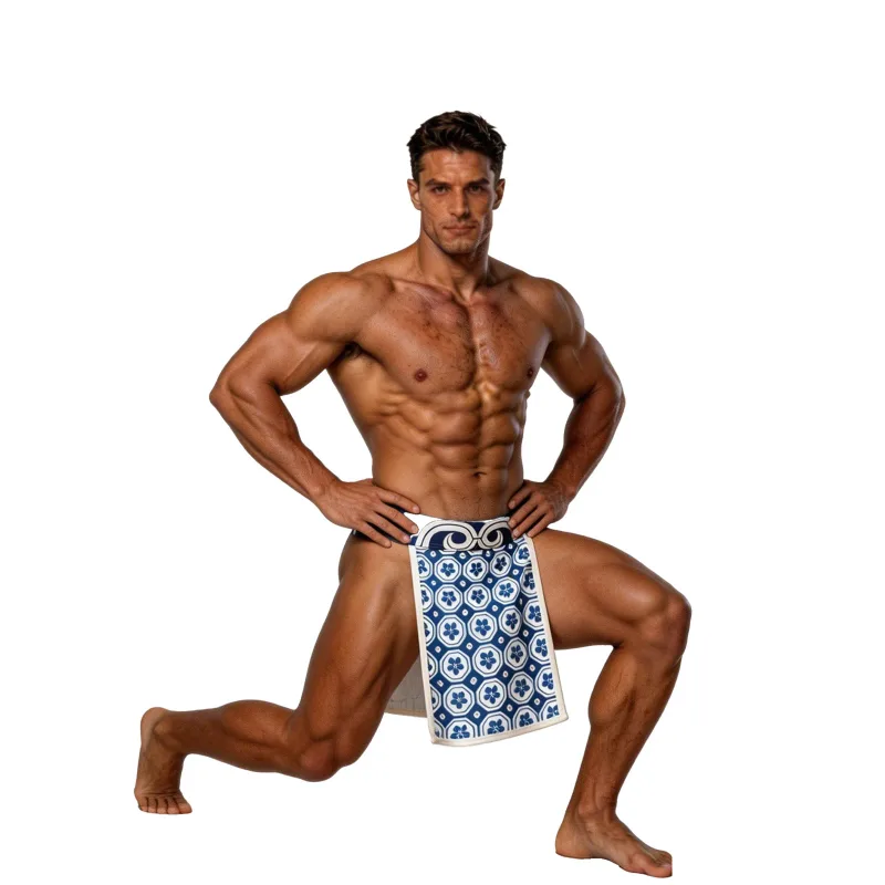 Men Low Rise Crotchless Traditional Printed Japanese Sumo Briefs Thong Kimono Rokushaku Fundoshi Loincloth Panties Underwear