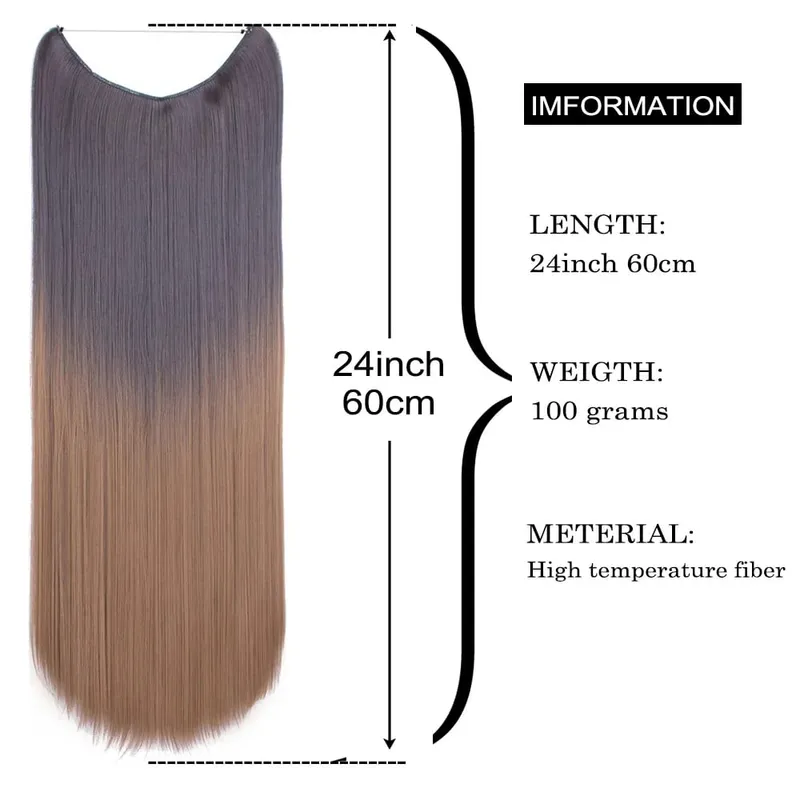Jeedou κυματιστά μαλλιά Extension Elasticity Αόρατο σύρμα Fish Line One Piece No Clips Συνθετικά Hairpieces Ombre Χρώμα για γυναίκες