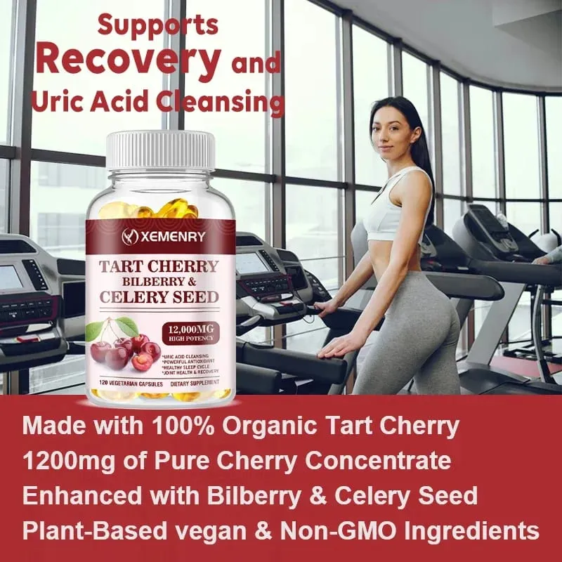 Organic Tart Cherry & Celery Seed Capsules - Uric Acid Cleanse Support Sleep & Joint Health Muscle Repair