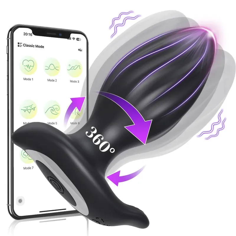 APP Control Rotation Butt Plug Anal Vibrator לגברים נשים 360° Wiggle מכשיר לעיסוי ערמונית אנאלי פלאג לצעצוע מין הומוסקסואלים לגברים