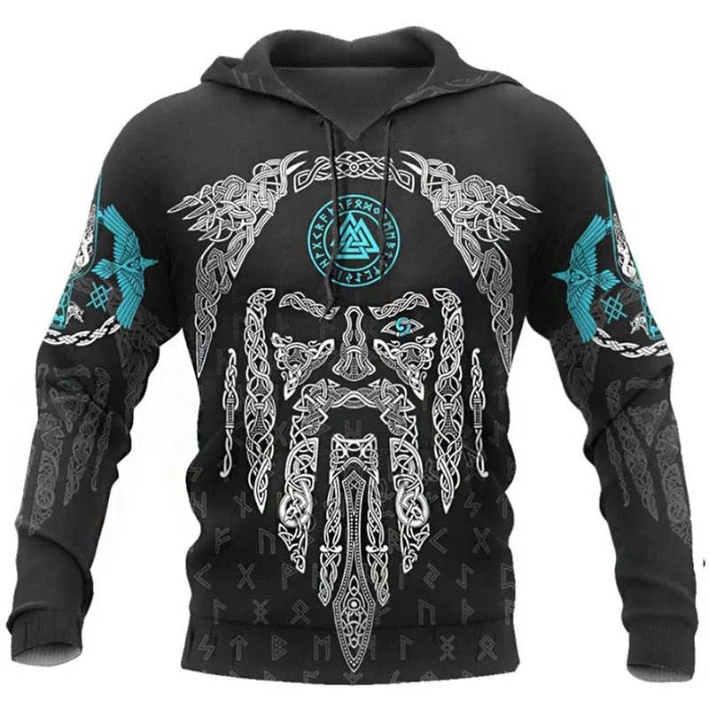 Sweat à capuche pour hommes, motif de tatouage d'aigle Vikings imprimé en 3D, mode décontractée, Harajuku Hip Hop, automne et hiver, surdimensionné, 2024