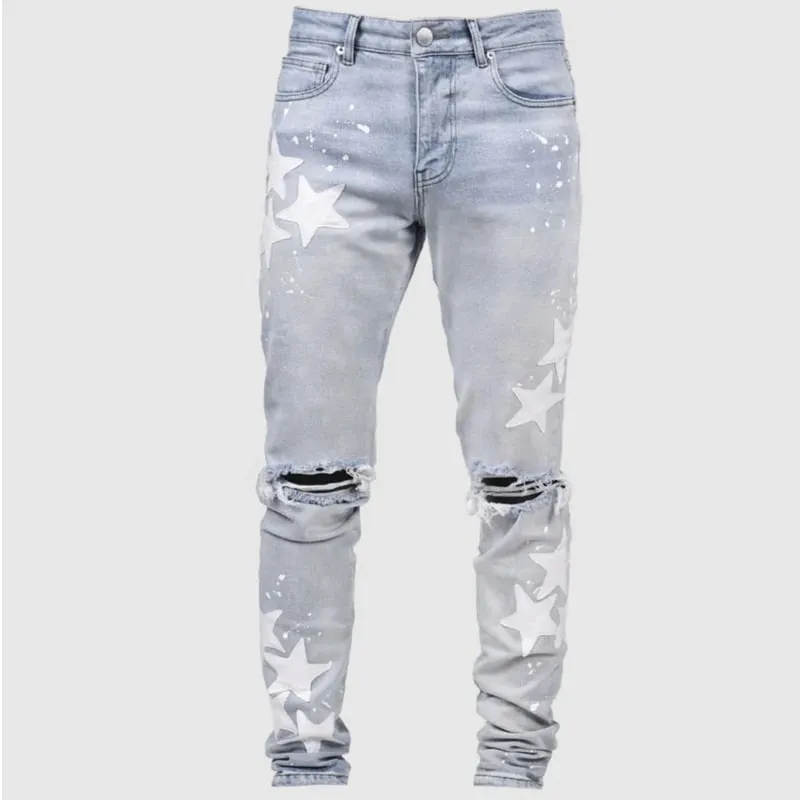 Kakan – új férfi kék, karcsúsított patch farmer Y2k nyomtatott design hosszú farmer farmer férfi márka — image 13