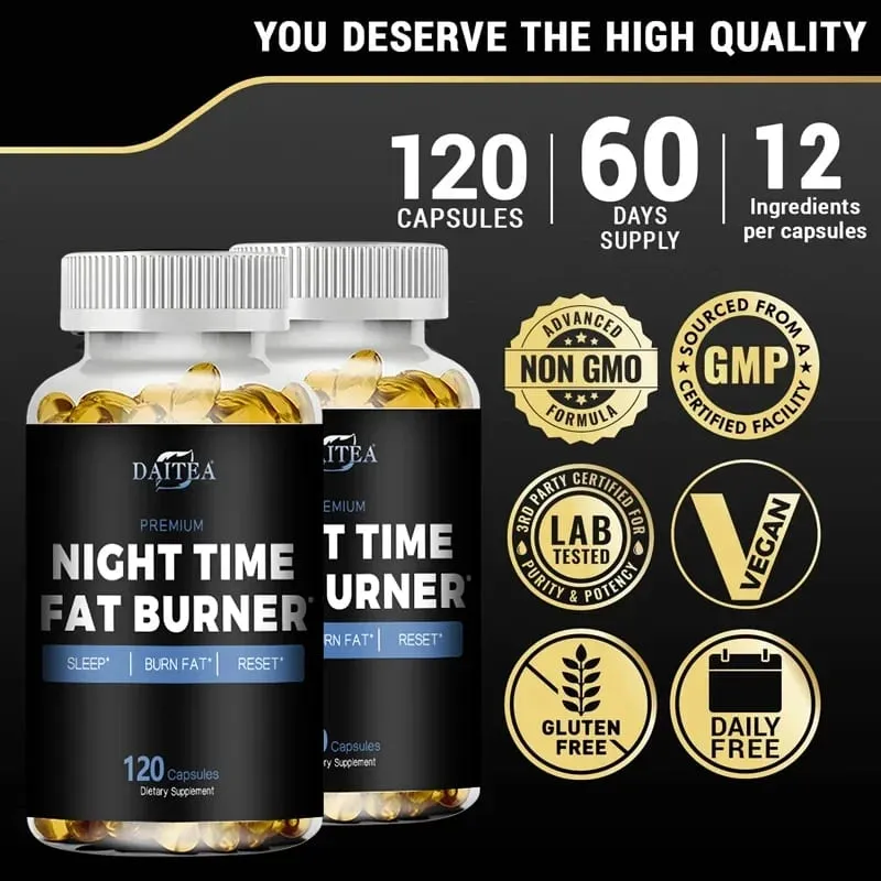 Daitea Night Fat Burning Supplement - with Vitamin D3 Green Coffee Beans Green Tea Natural Plants - Sleep & Weight Management