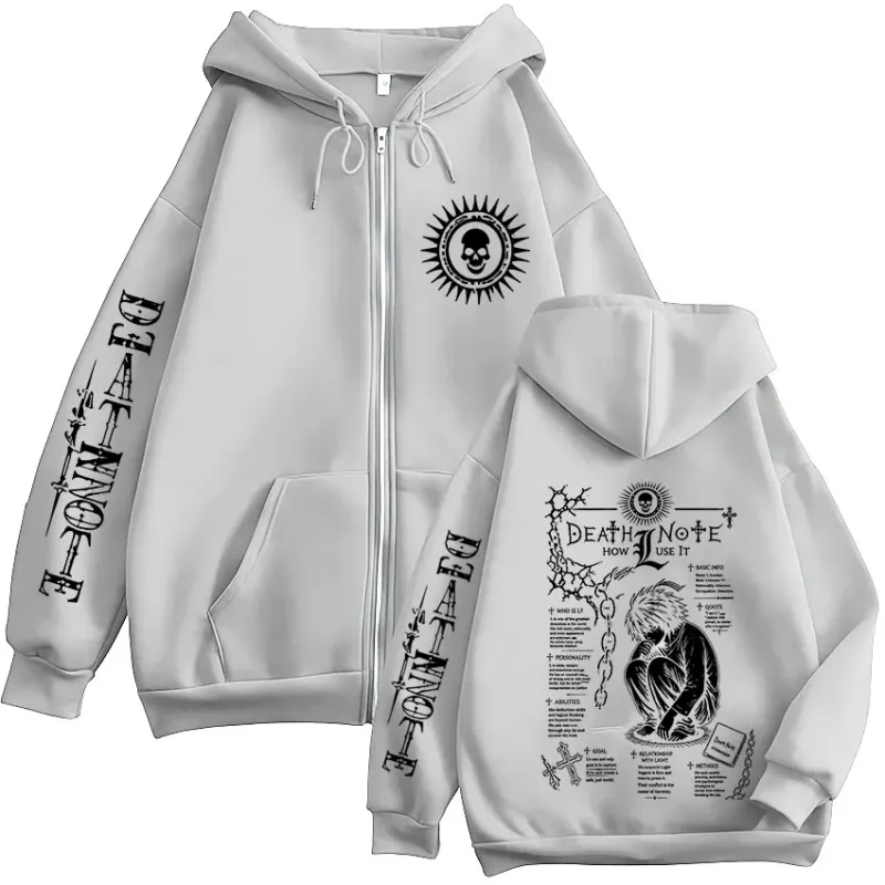 Anime Death Note L·Lawliet Ryuk Dragkedja Huvtröjor Herrkläder Mode Fritidsdag Långärmad Zip Up Huvtröjor Jackor Kappor