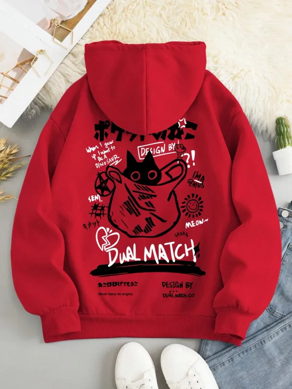 Japão estilo gato preto hoodie masculino feminino ao ar livre rua casual moda esporte dos desenhos animados manga comprida adulto outono inverno moletom topo — image 2