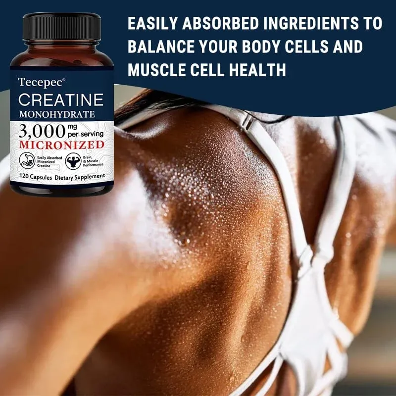 Creatine Monohydrate 3000 mg Capsules Supports Pre-Workout and Healthy Muscles Focus & Memory Easy to Absorb Easy to Swallow