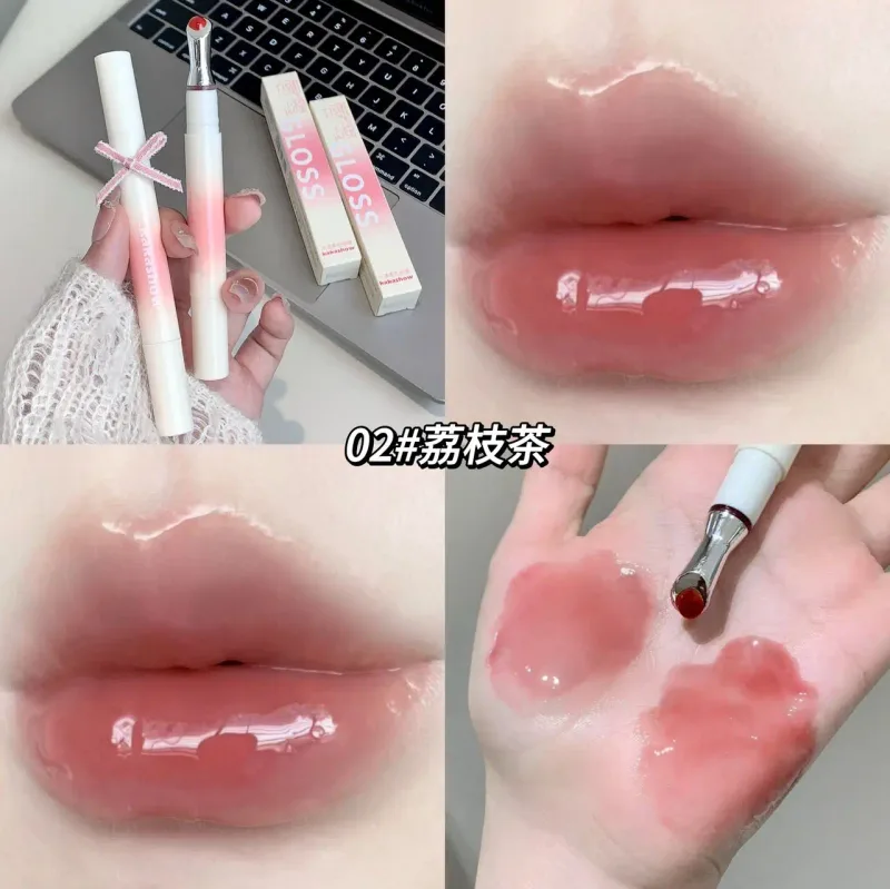 Kakashow Mirror Hydrating Lipstick (Iron Brush Tip) Gel Lip Gloss Hydrating Lip Gloss in 6 Natural Nude Shades Cosmetics