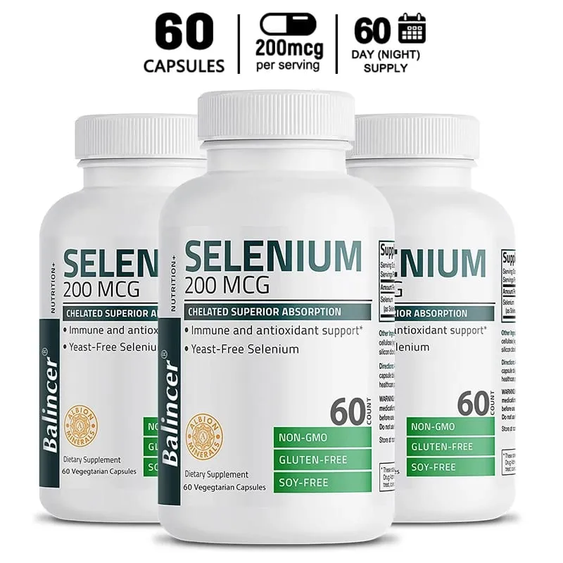 Organic Selenium Capsules - Vitamin D for Heart Bone Metabolism & Immune Health Improves Brain Function High Absorption