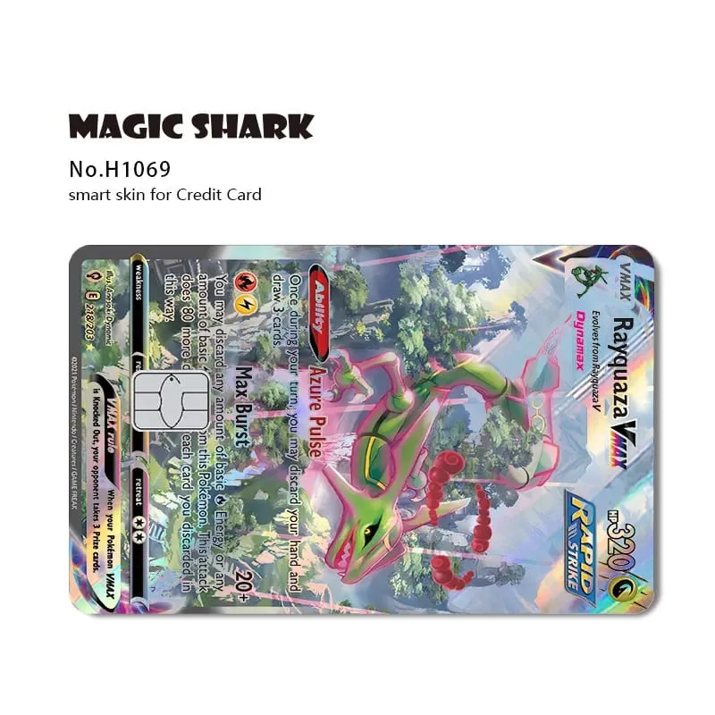 Magic Shark Mew Charizard EX Eevee Gengar Pikachu TCG Αυτοκόλλητο με ολογραφικό δέρμα λέιζερ για τραπεζική πιστωτική κάρτα