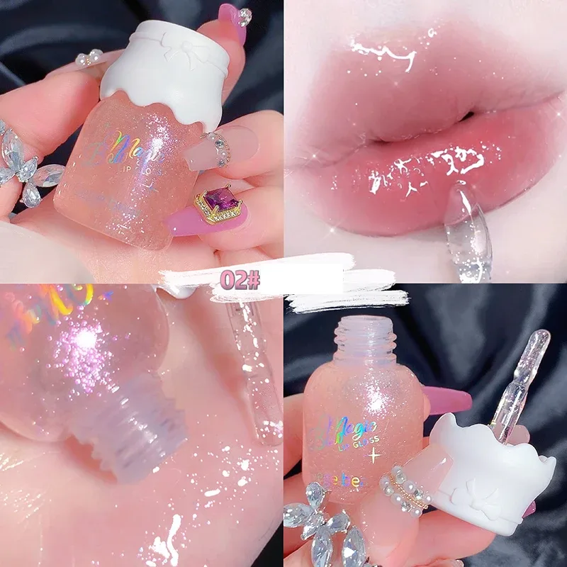 Gege Bear Butterfly Knot Lip Gloss לחות לחות מראה ברק נוצץ Non-Stick Cup שפתון איפור יופי
