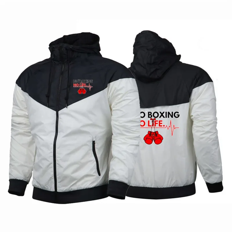 2025 No Boxing No Life Gym hombres primavera y otoño fino a prueba de viento Casual con capucha Color a juego moda estampado rompevientos abrigo