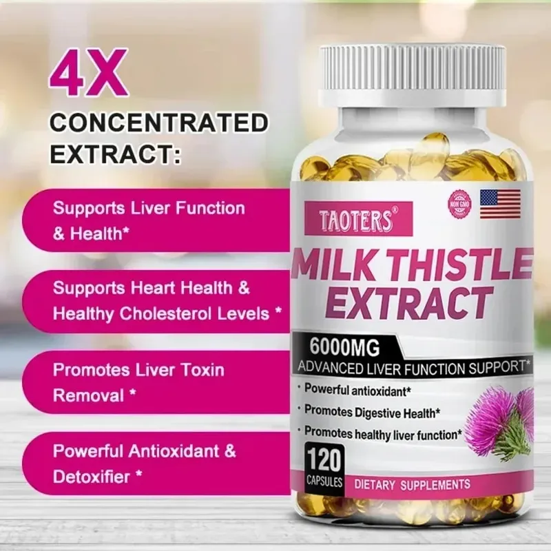 Milk Thistle dengan Akar Dandelion - Suplemen Pendukung Kesehatan Hati & Ginjal - Vegan Non-GMO Bebas Gluten