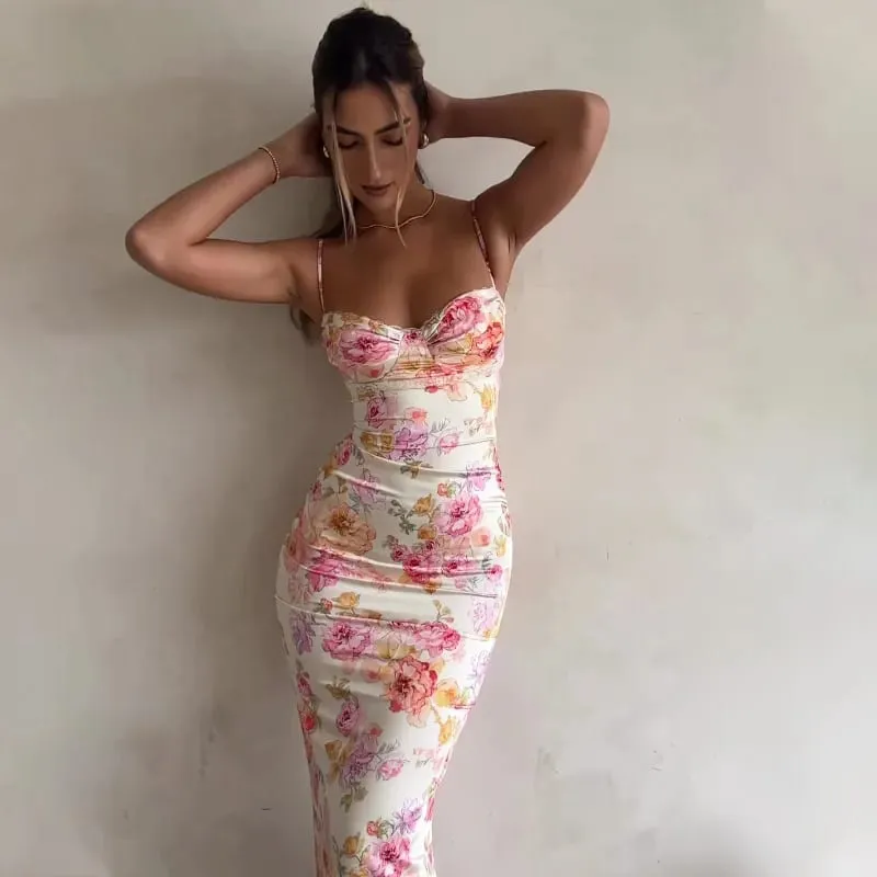 Νέα Floral Ζαρτιέρες Split Slim αμάνικο Patry Beach Φόρεμα Spaghetti Strap Γυναικεία Ρούχα Μίνι Φόρεμα 2024 Καλοκαίρι — image 4