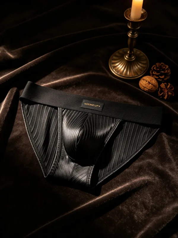 Men Underwear Shiny Striped Triangle Briefs Front Bulge Pouch Sexy Low Rise Slim Fit Daily Mens Underpants DP915
