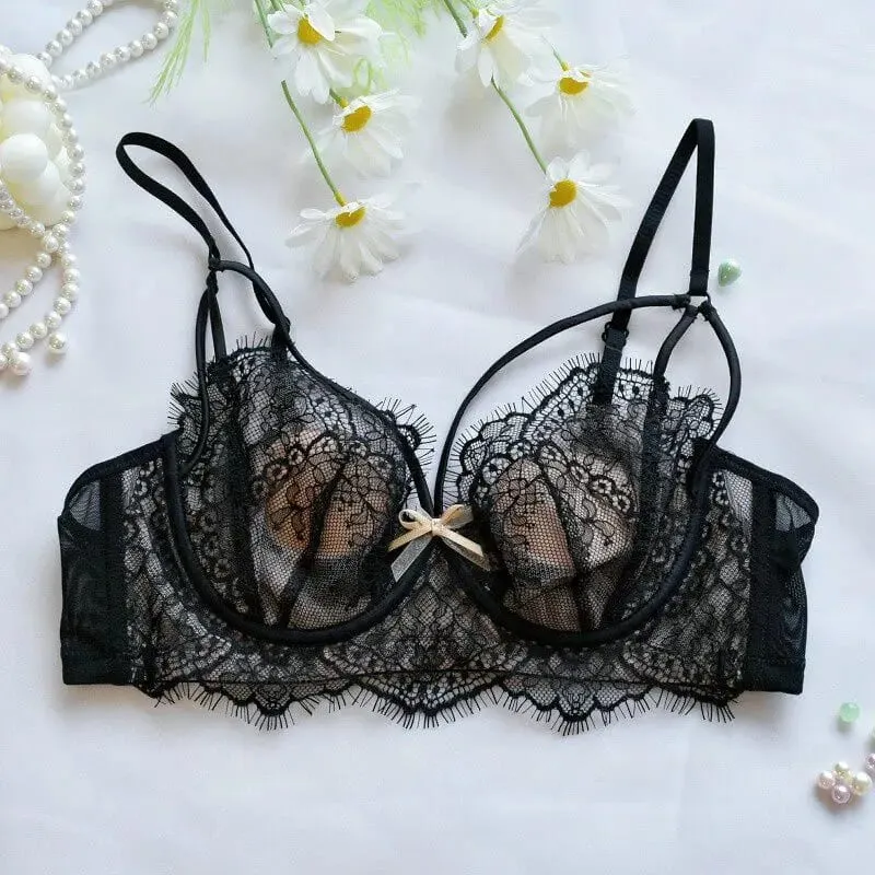Κορεάτικο Hot Trend Pure Desire Δαντελένιο Σετ σουτιέν Underwire Thin Cup Push Up Μεγάλο Μπούστο Οπτικά Μικρό Anti Droop Εσώρουχα 32-38 Hot
